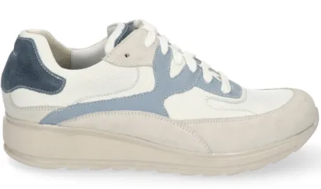 Veterschoenen<Durea - Wijdte H - Wit met Blauw - 7272 - Uitneembaar voetbed