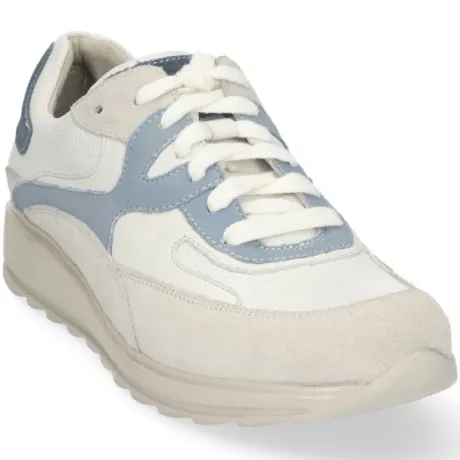 Veterschoenen<Durea - Wijdte H - Wit met Blauw - 7272 - Uitneembaar voetbed