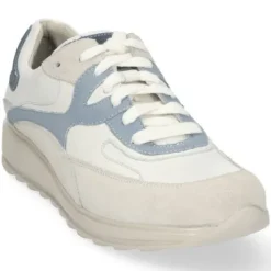 Veterschoenen<Durea - Wijdte K - Wit met Blauw - 6272 - Uitneembaar voetbed