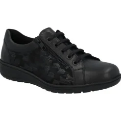 Veterschoenen<Solidus - Wijdte K - 29001 - Zwart - Uitneembaar voetbed